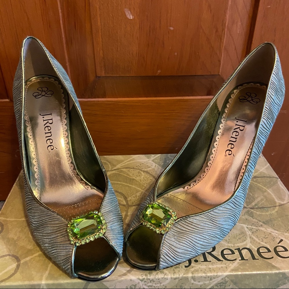 J. Reneé green satin embellished Mona pumps